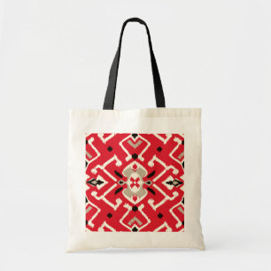 Vibrant ikat pattern in red, white and black tote bag