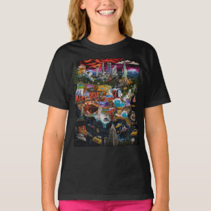Vibrant Illustrated USA Map with Iconic Landmarks T-Shirt