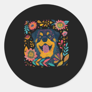 Vibrant Illustration Of A Happy Dog Surrounded Classic Round Sticker