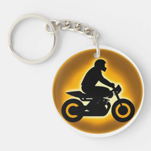 Vibrant Illustration of a Motorcyclist Riding Key Ring