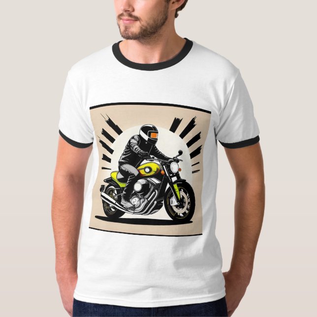 Vibrant Illustration of a Motorcyclist Riding T-Shirt (Front)