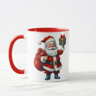 Vibrant Illustration Of Santa Claus With Gift Box Mug