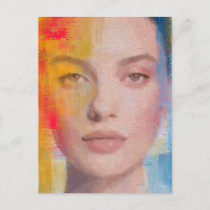 Vibrant Impasto Abstract Portrait Postcard