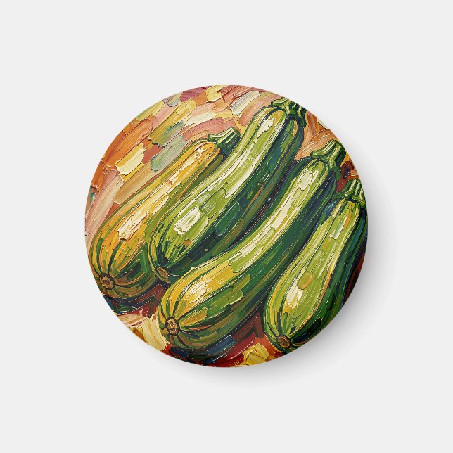 Vibrant Impasto Zucchini Painting Magnet (Front)