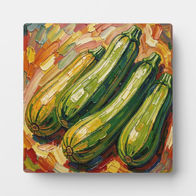 Vibrant Impasto Zucchini Painting Plaque (Front)
