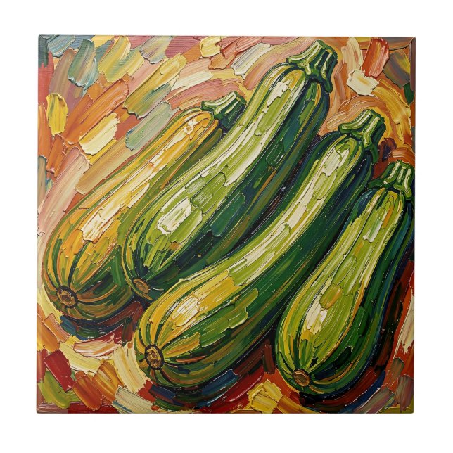 Vibrant Impasto Zucchini Painting Tile (Front)