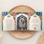 Vibrant Indian Folk Art Elephant Cream Wedding Tri-Fold Invitation<br><div class="desc">Amaze your guests with this all in one elegant wedding invite featuring beautiful arches and colourful artwork with QR Code for online RSVP or venue location. Simply add your event details on this easy-to-use template and adorn this card with your favourite photo to make it a one-of-a-kind invitation.</div>