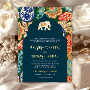Vibrant Indian Folk Art Elephant Wedding Gold