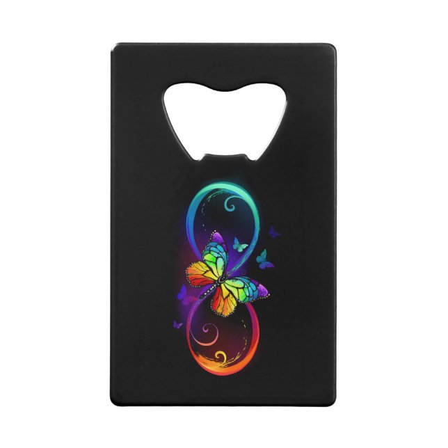 Vibrant infinity with rainbow butterfly on black (Front)