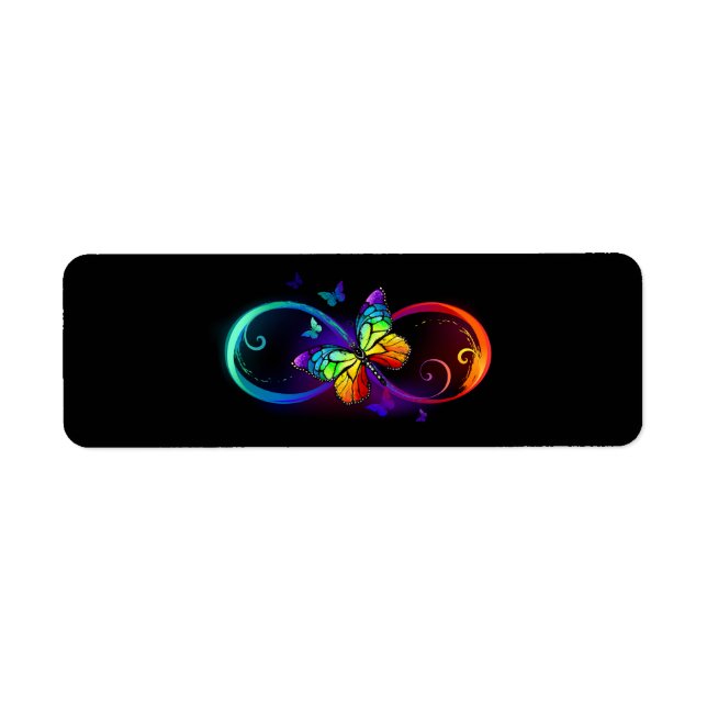 Vibrant infinity with rainbow butterfly on black (Front)