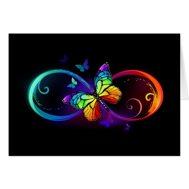 Vibrant infinity with rainbow butterfly on black (Front Horizontal)