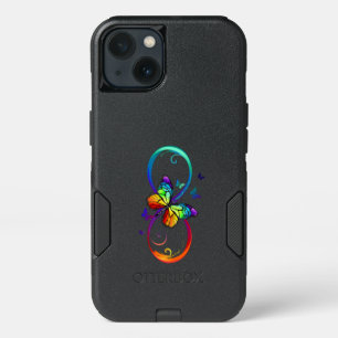 Vibrant infinity with rainbow butterfly on black 
