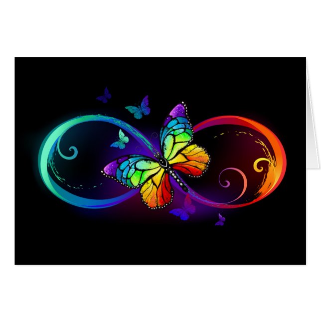 Vibrant infinity with rainbow butterfly on black (Front Horizontal)