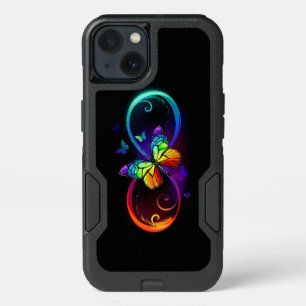 Vibrant infinity with rainbow butterfly on black