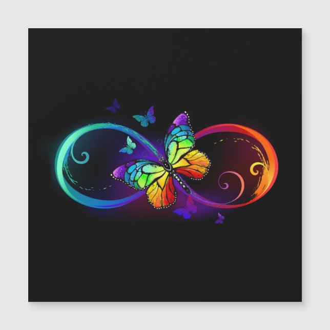 Vibrant infinity with rainbow butterfly on black (Front)