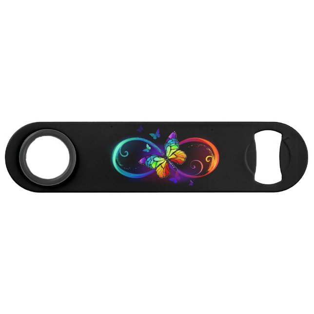 Vibrant infinity with rainbow butterfly on black  (Front (Horizontal))