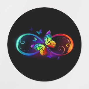 Vibrant infinity with rainbow butterfly on black