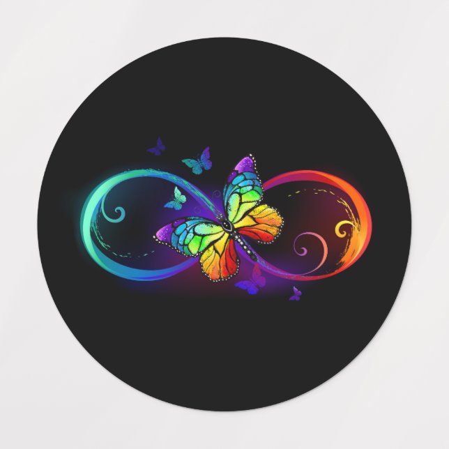 Vibrant infinity with rainbow butterfly on black (Design 1)