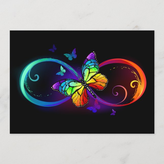 Vibrant infinity with rainbow butterfly on black advice card (Front)