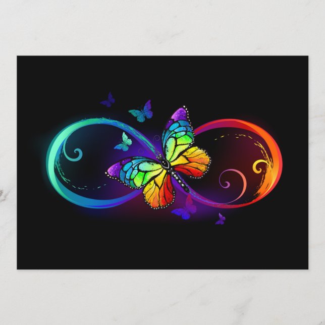 Vibrant infinity with rainbow butterfly on black advice card (Front)