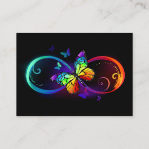 Vibrant infinity with rainbow butterfly on black appointment card