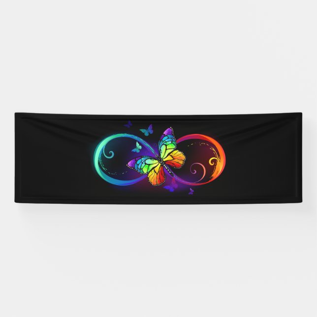 Vibrant infinity with rainbow butterfly on black  banner (Horizontal)