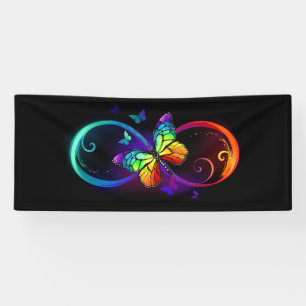 Vibrant infinity with rainbow butterfly on black banner