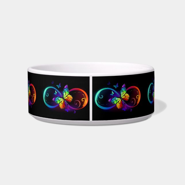 Vibrant infinity with rainbow butterfly on black bowl (Back)