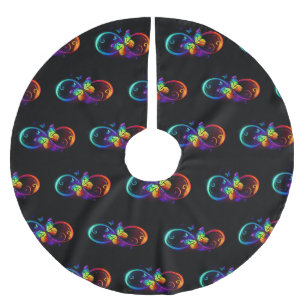 Vibrant infinity with rainbow butterfly on black brushed polyester tree skirt
