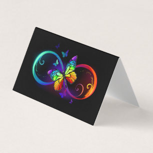 Vibrant infinity with rainbow butterfly on black  business card