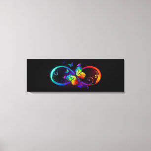Vibrant infinity with rainbow butterfly on black  canvas print