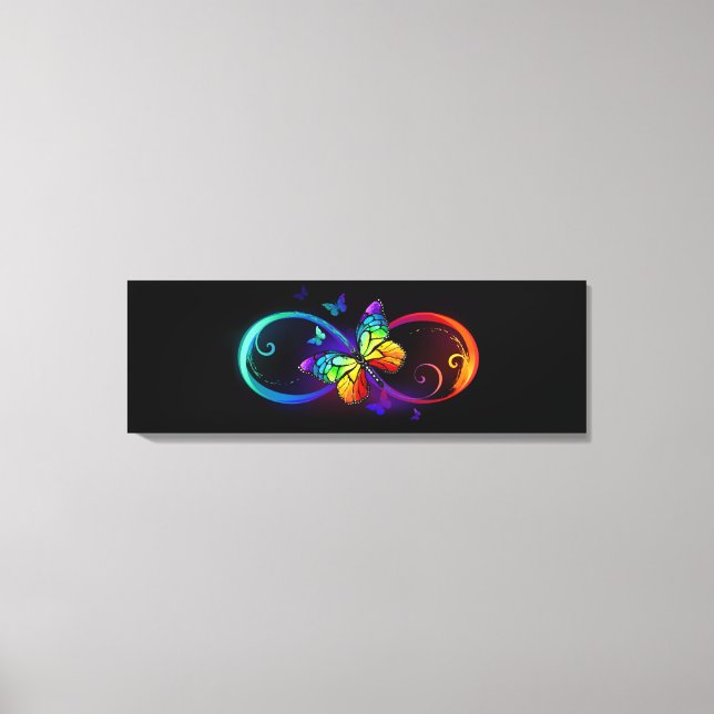 Vibrant infinity with rainbow butterfly on black  canvas print (Front)