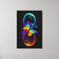 Vibrant infinity with rainbow butterfly on black