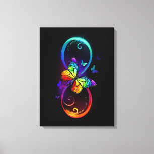 Vibrant infinity with rainbow butterfly on black  canvas print