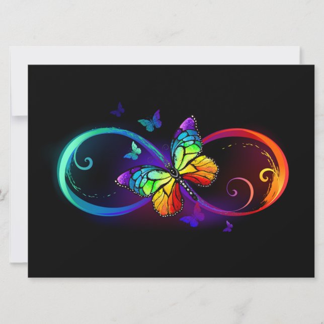Vibrant infinity with rainbow butterfly on black  card (Front)