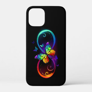 Vibrant infinity with rainbow butterfly on black iPhone 12 mini case