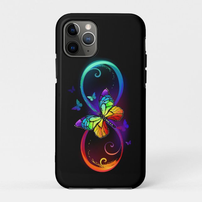 Vibrant infinity with rainbow butterfly on black Case-Mate iPhone case (Back)