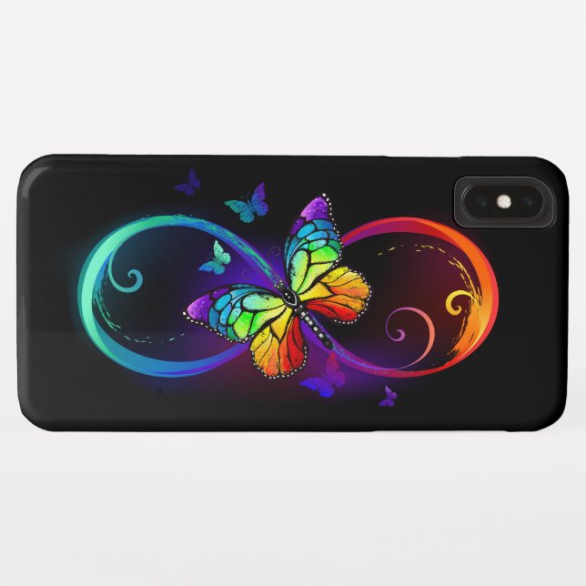 Vibrant infinity with rainbow butterfly on black Case-Mate iPhone case (Back (Horizontal))