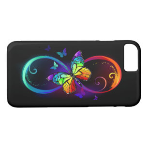 Vibrant infinity with rainbow butterfly on black Case-Mate iPhone case