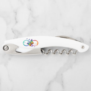 Vibrant infinity with rainbow butterfly on black corkscrew