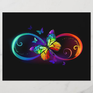 Vibrant infinity with rainbow butterfly on black custom letterhead