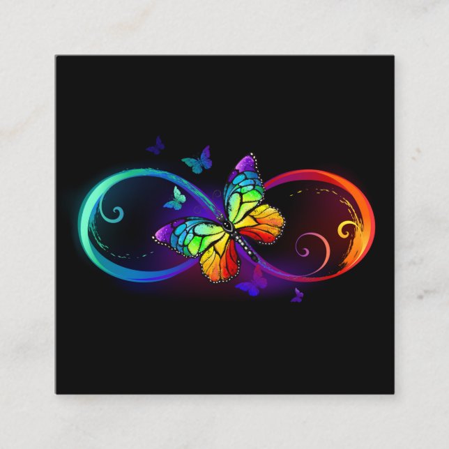 Vibrant infinity with rainbow butterfly on black discount card (Front)