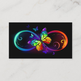Vibrant infinity with rainbow butterfly on black discount card