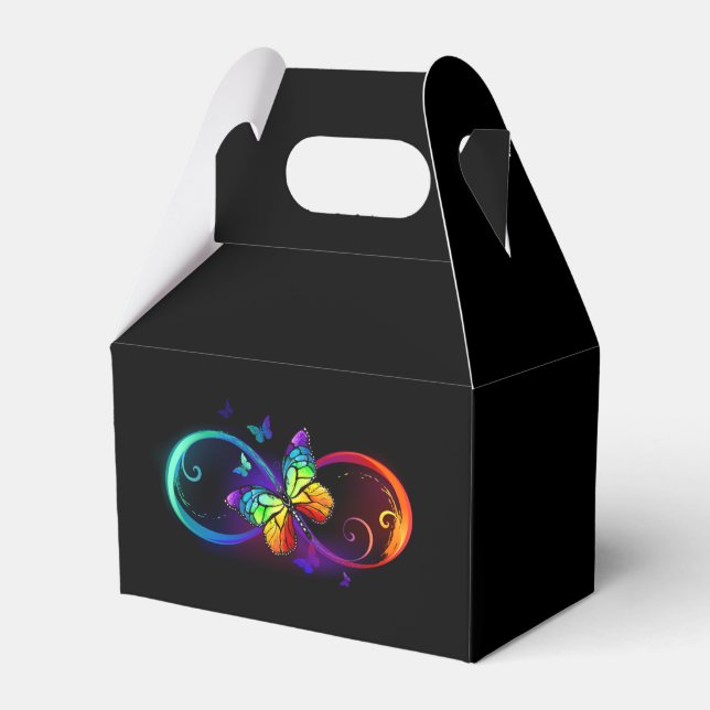 Vibrant infinity with rainbow butterfly on black  favour box (Front Side)