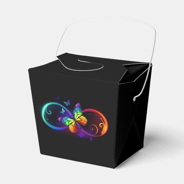 Vibrant infinity with rainbow butterfly on black  favour box (Front Side)