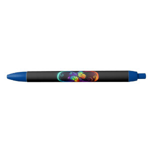 Vibrant infinity with rainbow butterfly on black  ink pen