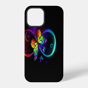 Vibrant infinity with rainbow butterfly on black iPhone 12 pro case