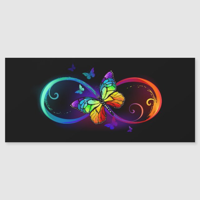 Vibrant infinity with rainbow butterfly on black magnetic invitation (Front)