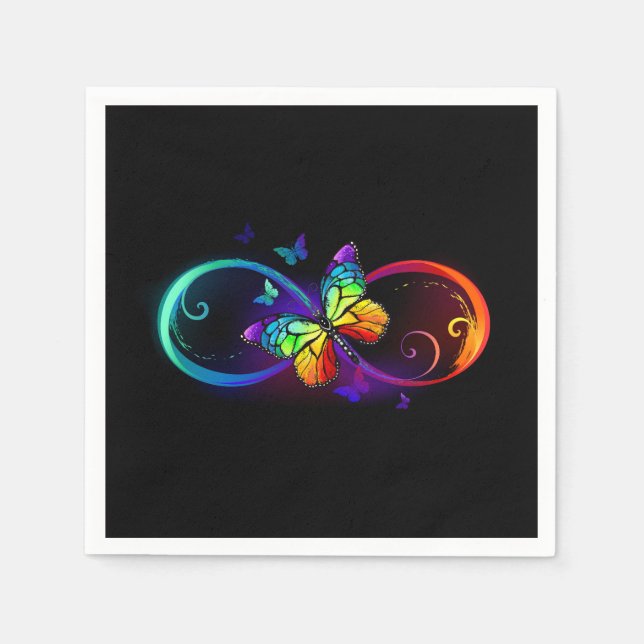 Vibrant infinity with rainbow butterfly on black napkin (Front)