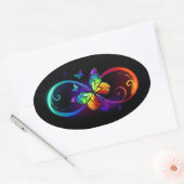 Vibrant infinity with rainbow butterfly on black oval sticker (Envelope)